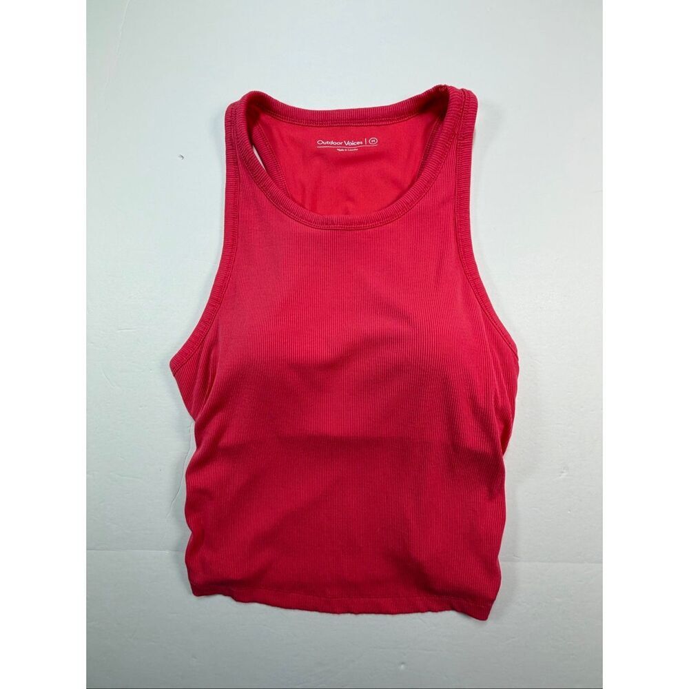 Outdoor Voices Ribbed Crop Tank Top Long Line Built-In Bra Pink Size Medium EUC